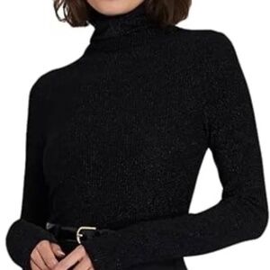 Club Monaco Lurex Metallic Julie Turtleneck - Black - Large